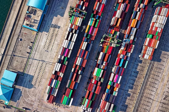 aerial-view-photography-container-van-drone-warehouse
