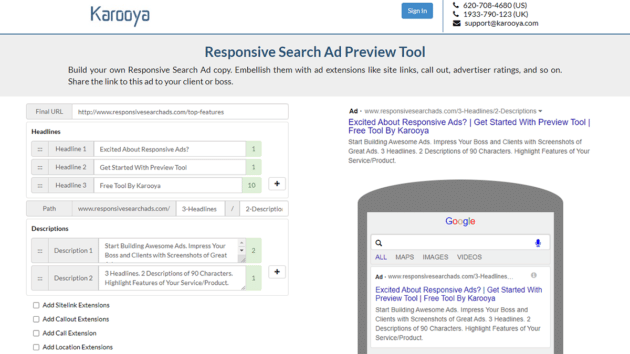 Karooya-Responsive-Search-Ad-Preview-Tool