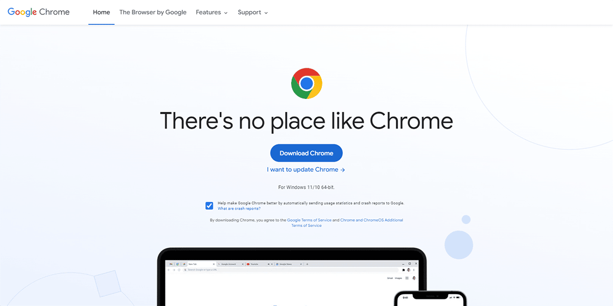 A screenshot of the Google Chrome website.