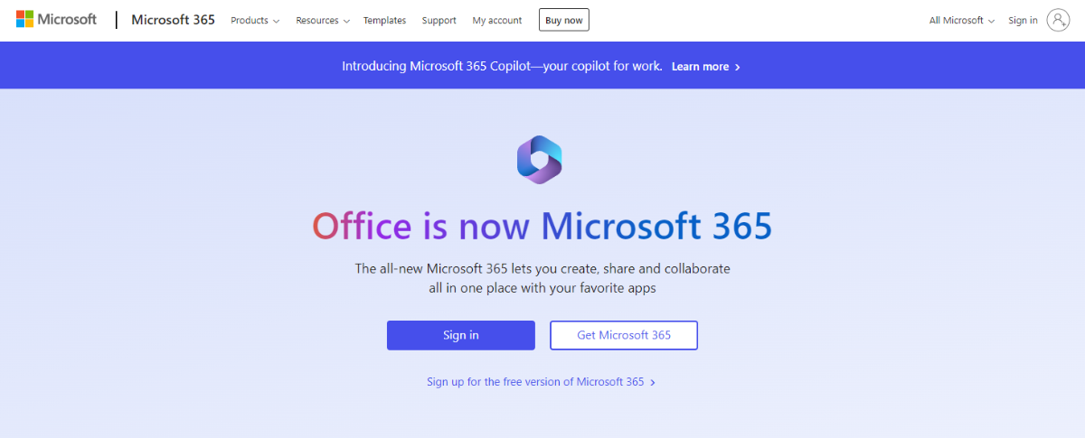 A screenshot of Microsoft 365 website.