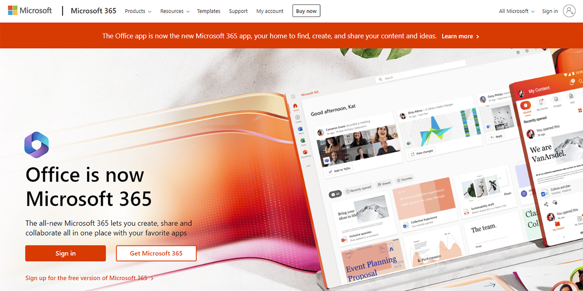 A screenshot of the Microsoft Office 365 website.