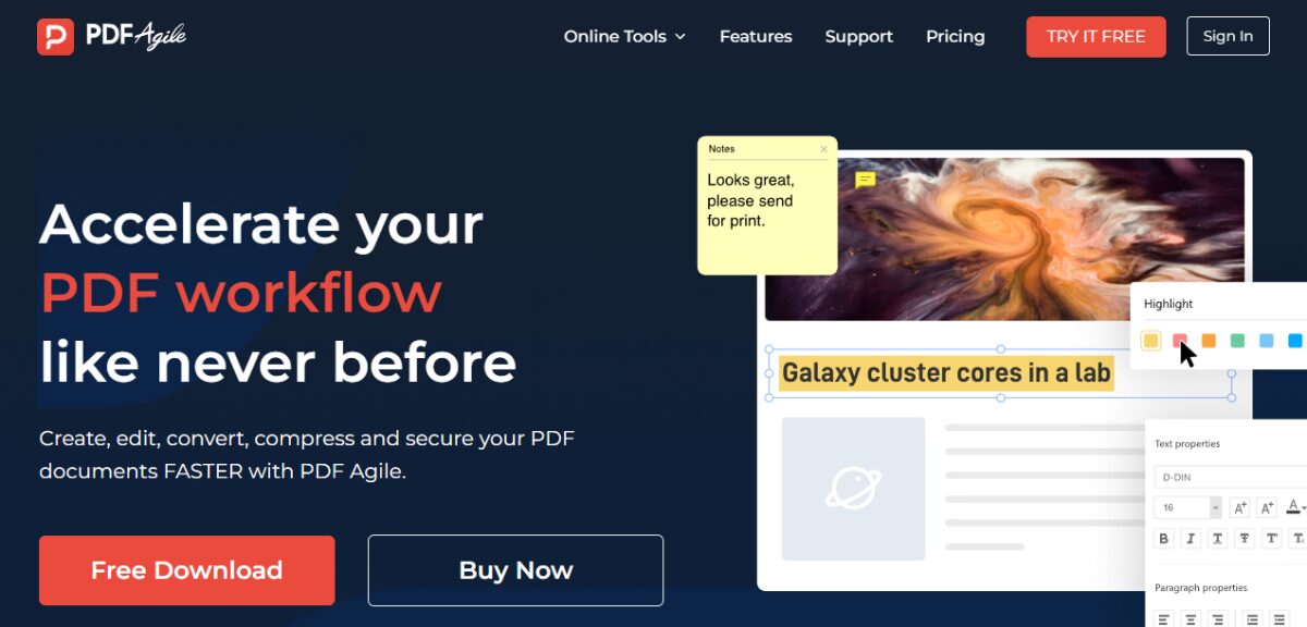 A screenshot of PDF Agile website.