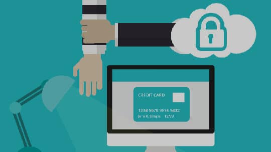 An illustration of security system that is stopping credit card fraud.