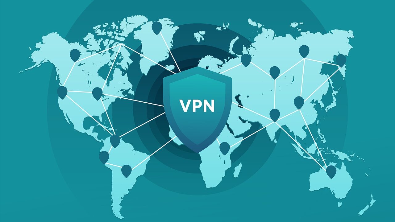 A world map with the word vpn on it.