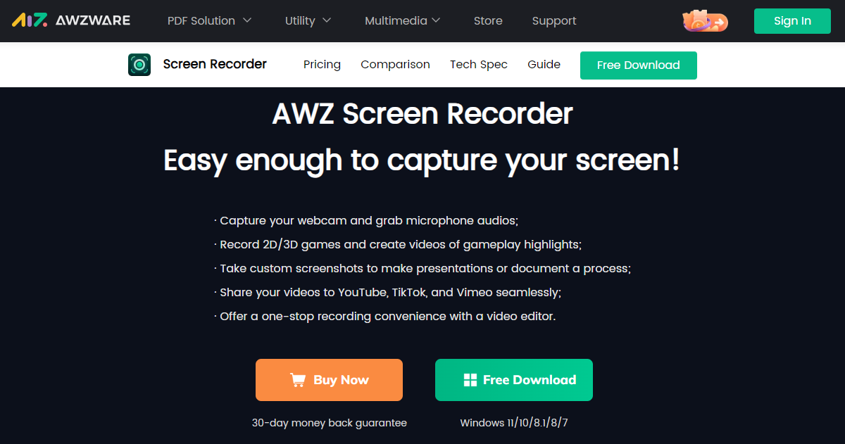 AWZ Screen Recorder capture everything on your screen for Windows screenshot.