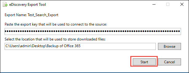 Click on the Start button to begin the Office 365 exporting process.