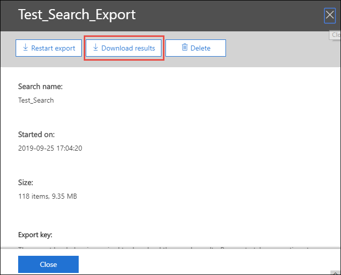 Hit the Download results and copy the Export Key.