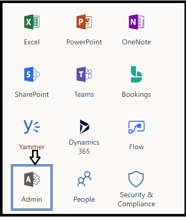 Log in to MS Office 365 and click on the Admin Center tab.