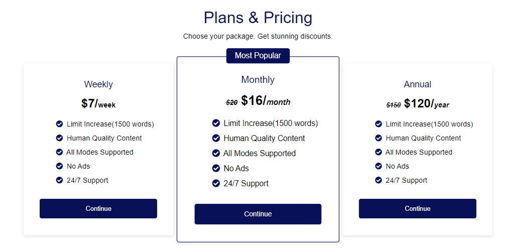 Rephrase: The pricing page of the tool.