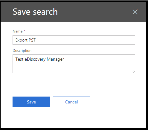 Provide a name for the content search, enter a description, and press the Save button.