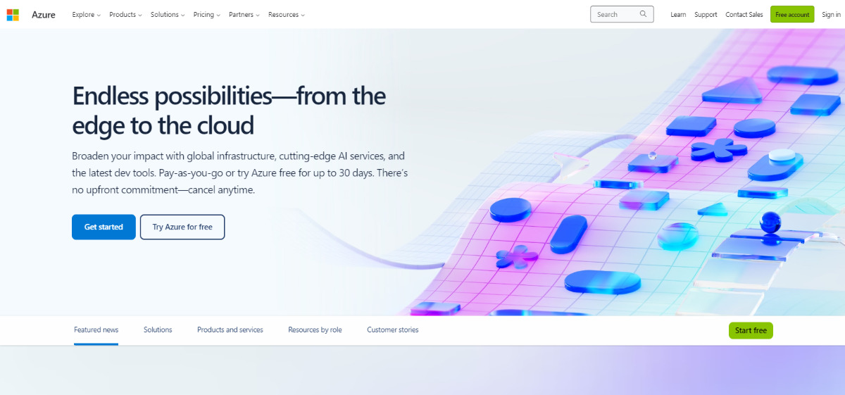 Microsoft Azure Cloud Computing Services screenshot