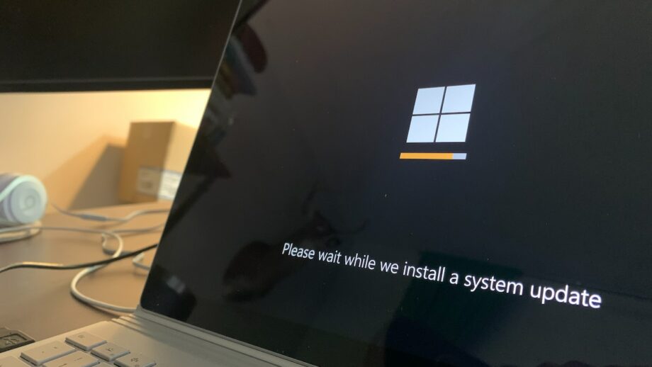 A windows laptop with a system update on it.