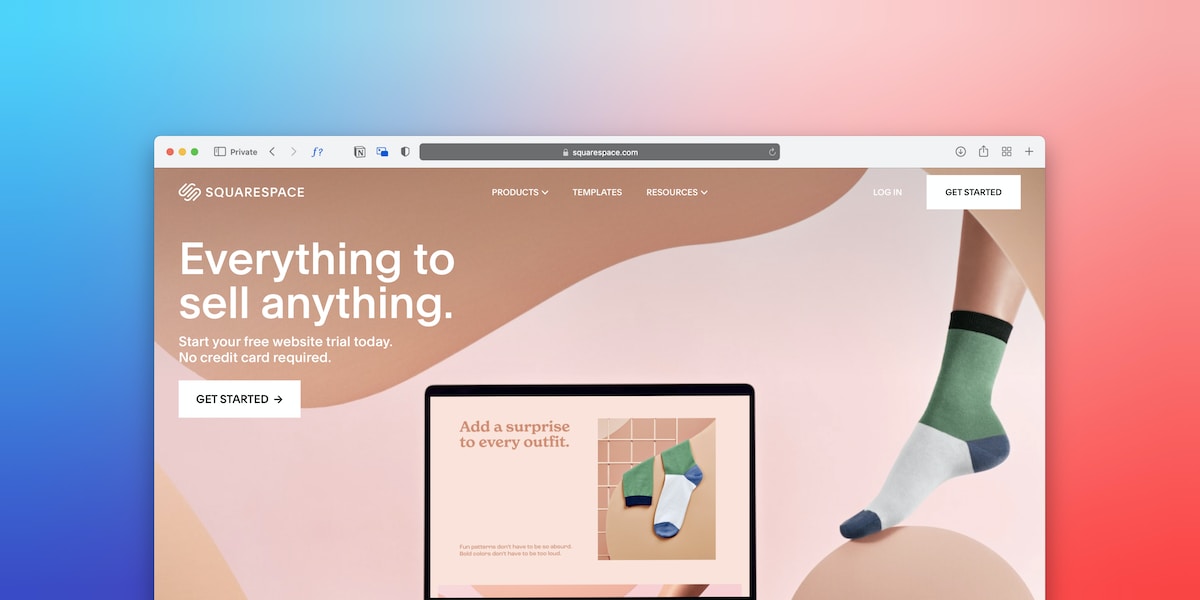 The homepage of a squarespace website that sells socks.