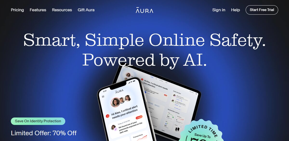 A screenshot of the Aura website.