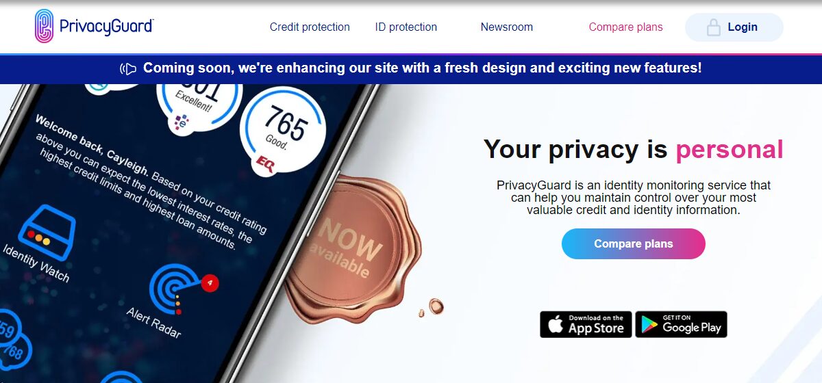 A screenshot of the PrivacyGuard website.
