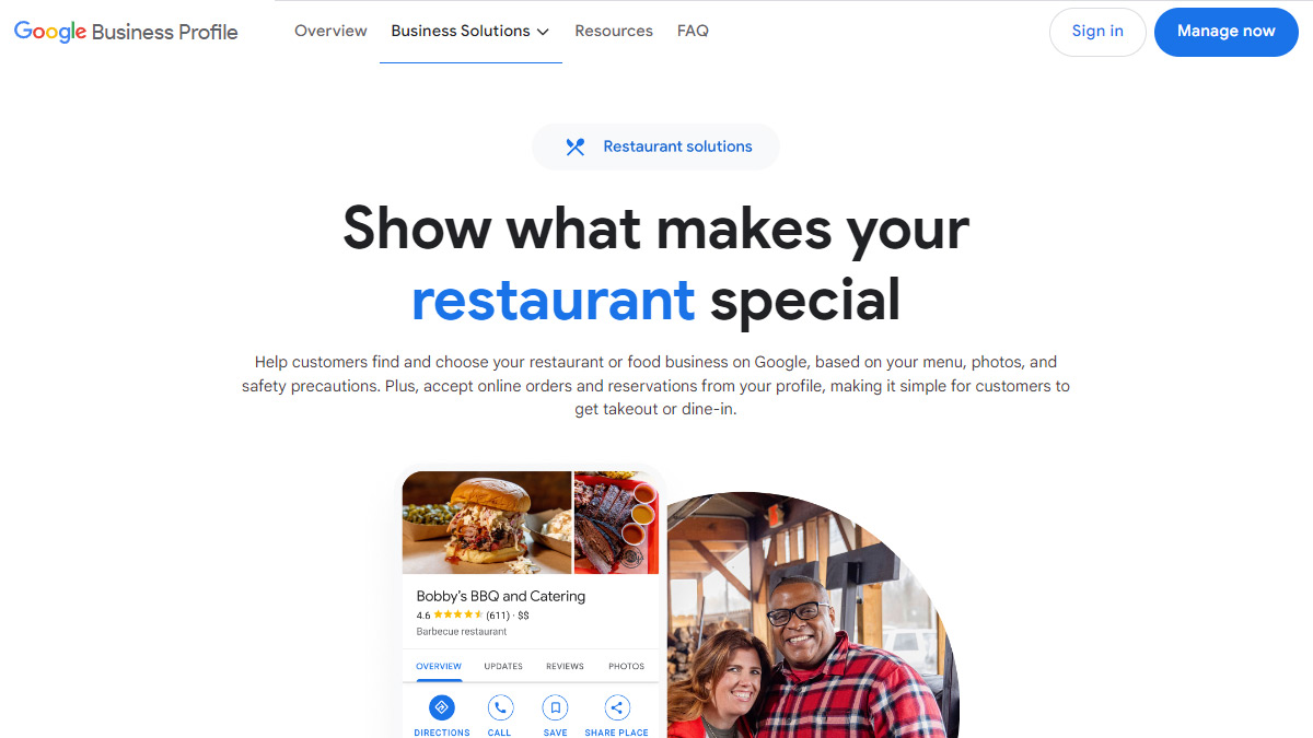 A google business page with the words show what makes your restaurant special.